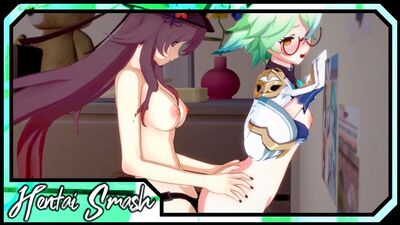 Ху Тао жестко трахает Сахарозу страпоном - Genshin Impact Lesbian Hentai