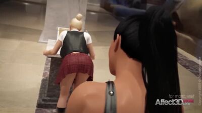 3D animation futanari girlfriends fucking in a museum