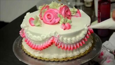 Basic Rose Swirl Cake With Whipped cream frosting Tutorial video