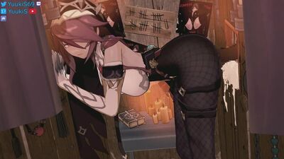 (Sound)Rosaria gloryhole threesome, blowjob [Genshin Impact;Porn;Hentai;Oral;R34;порно;секс;хентай;геншин импакт]