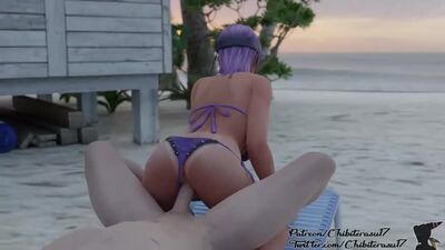 Ayane - sex on the beach; riding; big ass; vaginal fucked; 3D sex porno hentai; [Dead or Alive]