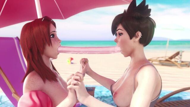 (Sound) Tracer & Emily lesbian double dildo [Overwatch;Porn;Hentai;Yuri;R34;Sex;Blender;хентай;юри]