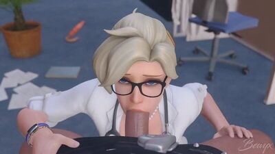 Mercy - NSFW; oral sex; minet; blowjob; deepthroat; facefuck; orgasm; swallow cum; 3D sex porno hentai; (by @Bewyx) [Overwatch]