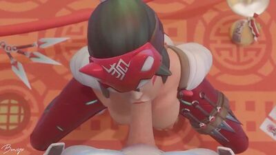 Kiriko x Genji - NSFW; oral sex; minet; blowjob; deepthroat; facefuck; big boobs; 3D sex porno hentai; (by @Bewyx) [Overwatch]