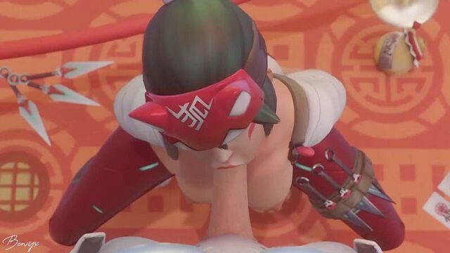 Kiriko x Genji - NSFW; oral sex; minet; blowjob; deepthroat; facefuck; big boobs; 3D sex porno hentai; (by @Bewyx) [Overwatch]