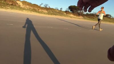 Public erection flasher beach exhibitionist CFNM to fit jogger
