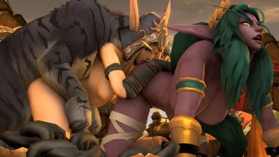 Sylvanas Windrunner x Tyrande Whisperwind - group sex; gangbang; yuri; lesbian; doggy; 3D sex porno hentai; [World of Warcraft]