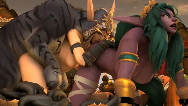 Sylvanas Windrunner x Tyrande Whisperwind - group sex; gangbang; yuri; lesbian; doggy; 3D sex porno hentai; [World of Warcraft]
