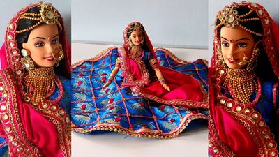 Barbie lehenga making | Indian barbie doll dress/jewellery | Barbie doll Lehenga making