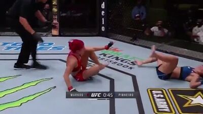 Randa Markos vs Luana Pinheiro - - Replay of the kick that ended the fight - Luana Pinheiro wins by DQ Round 1 - - UFCVegas25