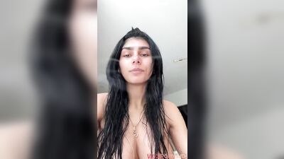 Mia Khalifa playing with her big tits in the shower video