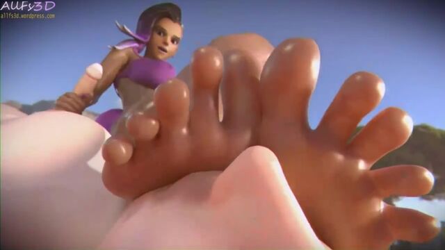 Sombra - handjob; masturbation; footjob; foot fetish; 3D sex porno hentai; [Overwatch]
