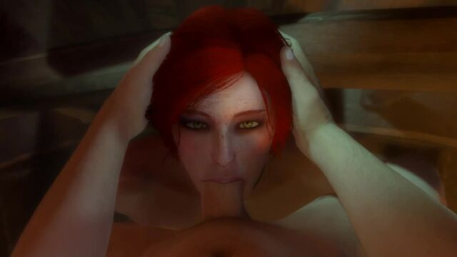 Triss Merigold - oral sex; minet; blowjob; deepthroat; facefuck; domination; big dick; 3D sex porno hentai; [The Witcher]