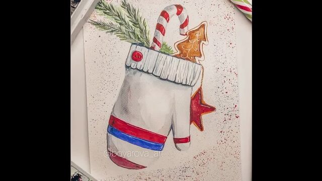 Новогодний рисунок акварелью